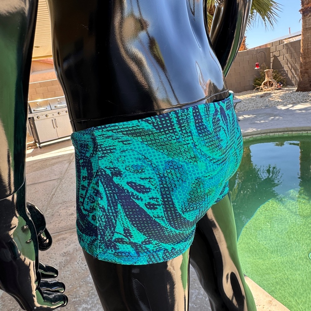 Men's Swim Trunks in Teal Pattern - Picture 3 of 7